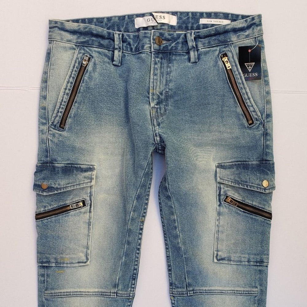New GUESS Men's Slim Tapered Zip Cargo Jeans sz 32 - Picture 3 of 9
